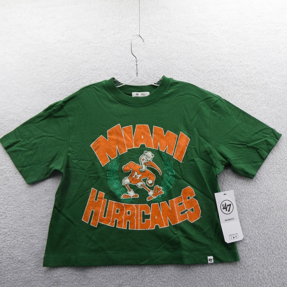 47 Brand Shirt Womens Small Miami Hurricanes Green Sebastian Mascot Cotton